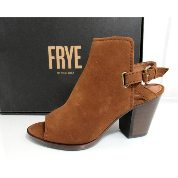 Frye Shoes - Frye Dani Shield Slingback Sandal Heels Open Toe Suede Wood Brown Size 9